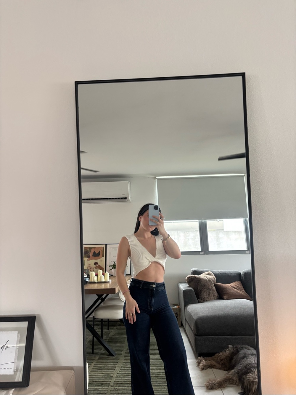 Twist Front Ribbed Crop Top - White/Cream - Picture 6 of 6